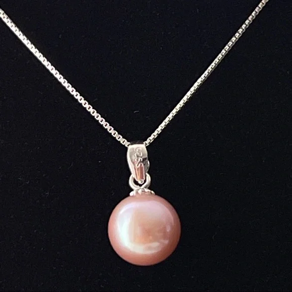 Real Round 3A Purple Freshwater Pearl Pendant 925 Sterling Silver Necklace - Picture 6 of 14